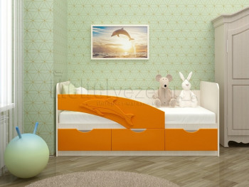 Дельфин-3 Кровать детская 3 ящика без ручек 1.6 Оранжевый глянец в Канске - kansk.mebel54.com | фото