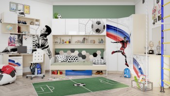 Детская комната Футбол ЧМ (Белый/Синий/корпус Клен) в Канске - kansk.mebel54.com | фото