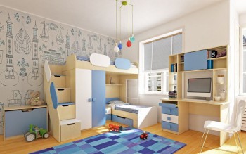 Детская комната Скай (Синий/Белый/корпус Клен) в Канске - kansk.mebel54.com | фото