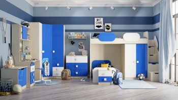 Детская комната Скай Люкс (Синий/Белый/корпус Клен) в Канске - kansk.mebel54.com | фото