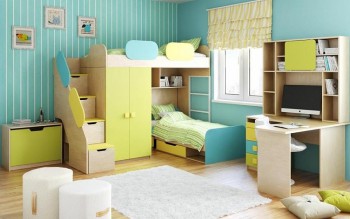 Детская комната Смайли (Желтый/Голубой/Зеленый/корпус Клен) в Канске - kansk.mebel54.com | фото