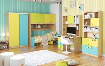 Детская комната Смайли (Желтый/Голубой/Зеленый/корпус Клен) в Канске - kansk.mebel54.com | фото
