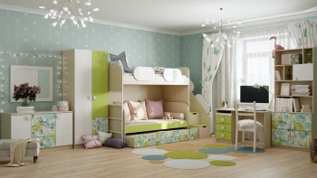 Детская комната Твит (Белый/Зеленый/корпус Клен) в Канске - kansk.mebel54.com | фото