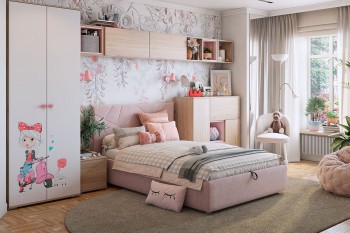 Комплект детской мебели Алина К2 Дуб мария/белый/нежно-розовый велюр в Канске - kansk.mebel54.com | фото