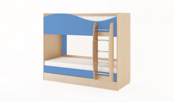 Кровать 2-х ярусная с ящиками (Беленый дуб/Синий) в Канске - kansk.mebel54.com | фото
