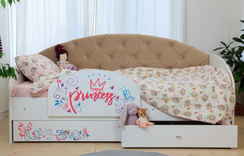 Кровать детская Эльза с бортиком Принцесса Белый/Бежевый в Канске - kansk.mebel54.com | фото