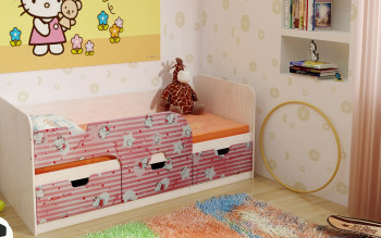 Кровать детская Минима Лего 1,86м с ящиками (дуб атланта/лиловый сад) в Канске - kansk.mebel54.com | фото