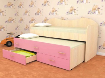 Кровать детская Нимфа двухместная 2.0 Дуб молочный/Розовый в Канске - kansk.mebel54.com | фото