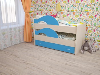 Кровать детская Радуга 1600 Млечный дуб/Голубой в Канске - kansk.mebel54.com | фото