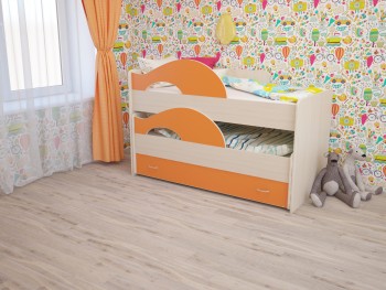 Кровать детская Радуга 1600 Млечный дуб/Оранжевый в Канске - kansk.mebel54.com | фото