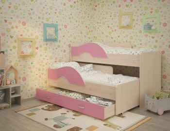 Кровать детская Радуга 1600 Млечный дуб/Розовый в Канске - kansk.mebel54.com | фото