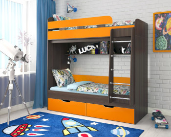 Кровать двухъярусная Юниор-5  Бодего/Оранжевый в Канске - kansk.mebel54.com | фото