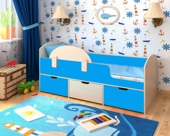 Кровать Малыш-мини с бортиком Дуб молочный/Голубой в Канске - kansk.mebel54.com | фото