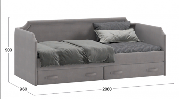 Кровать с мягкой обивкой и ящиками «Кантри» Тип 1 (900) (Велюр Светло-серый) в Канске - kansk.mebel54.com | фото