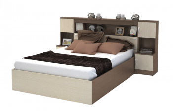 Кровать с прикроватным блоком КР 552 Спальня Basya (шимо темный/шимо светлый) в Канске - kansk.mebel54.com | фото
