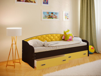 Кровать Софа-7 с мягкой спинкой (800х1900) Венге/Желтый в Канске - kansk.mebel54.com | фото