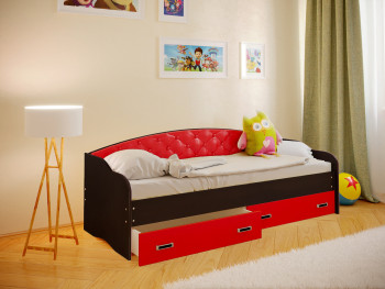 Кровать Софа-7 с мягкой спинкой (800х1900) Венге/Красный в Канске - kansk.mebel54.com | фото