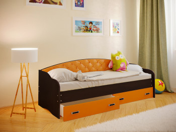 Кровать Софа-7 с мягкой спинкой (800х1900) Венге/Оранжевый в Канске - kansk.mebel54.com | фото