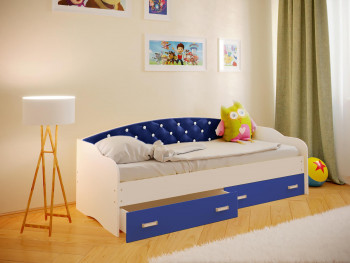 Кровать Софа-7 с мягкой спинкой со стразами (800х1900) Белый/Синий в Канске - kansk.mebel54.com | фото