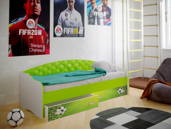 Кровать Софа-8 с мягкой спинкой фотопечать Футбол (900х1900) Белый/Лайм в Канске - kansk.mebel54.com | фото