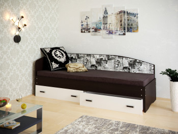 Кровать Софа-9 с мягкой спинкой с рисунком Милана (900х1900) Венге/Белый в Канске - kansk.mebel54.com | фото