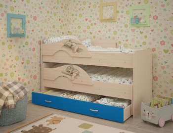 Кровать выкатная Радуга-Сафари детская 1600 Млечный дуб/Голубой в Канске - kansk.mebel54.com | фото