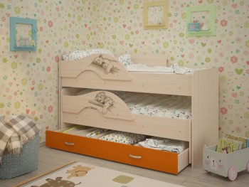 Кровать выкатная Радуга-Сафари детская 1600 Млечный дуб/Оранжевый в Канске - kansk.mebel54.com | фото