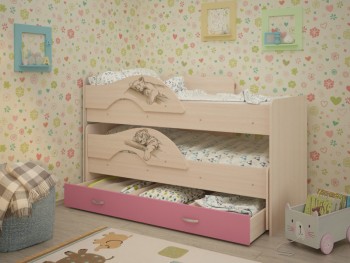 Кровать выкатная Радуга-Сафари детская 1600 Млечный дуб/Розовый в Канске - kansk.mebel54.com | фото