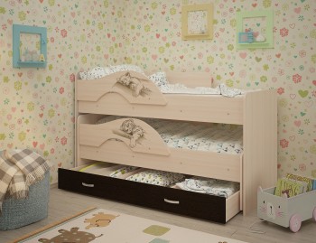 Кровать выкатная Радуга-Сафари детская 1600 Млечный дуб/Венге в Канске - kansk.mebel54.com | фото
