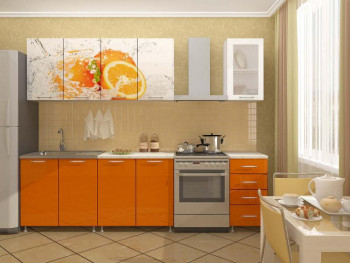 Кухонный гарнитур 1,8м Апельсин (Белый/Оранжевый металлик/Фотопечать апельсин) в Канске - kansk.mebel54.com | фото