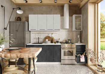 Кухонный гарнитур Нувель 1800мм белый/бетон белый/бетон черный в Канске - kansk.mebel54.com | фото