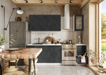 Кухонный гарнитур Нувель 1800мм белый/бетон черный в Канске - kansk.mebel54.com | фото