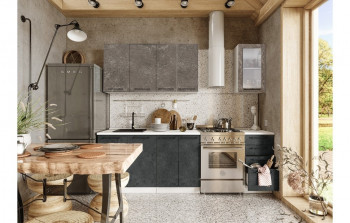 Кухонный гарнитур Нувель 1800мм белый/бетон коричневый/бетон черный в Канске - kansk.mebel54.com | фото