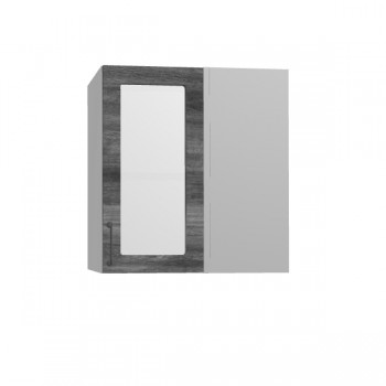Лофт ПУС 650 шкаф верхний угловой со стеклом (Дуб бурый/корпус Серый) в Канске - kansk.mebel54.com | фото