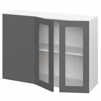 Норд ШВУПС 1000 Шкаф верхний угловой со стеклом (Софт черный/корпус Белый) в Канске - kansk.mebel54.com | фото