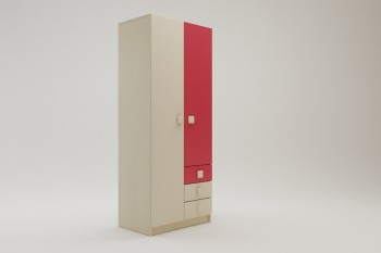Шкаф 2-х створчатый с ящиками Бэрри (Бежевый/Красный/корпус Клен) в Канске - kansk.mebel54.com | фото