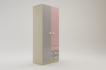 Шкаф 2-х створчатый с ящиками Грэйси (Розовый/Серый/корпус Клен) в Канске - kansk.mebel54.com | фото
