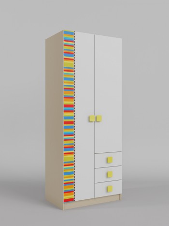 Шкаф 2-х створчатый с ящиками Клаксон без машинок (Белый/корпус Клен) в Канске - kansk.mebel54.com | фото