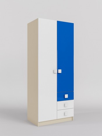 Шкаф 2-х створчатый с ящиками Скай люкс (Синий/Белый/корпус Клен) в Канске - kansk.mebel54.com | фото