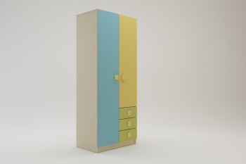 Шкаф 2-х створчатый с ящиками Смайли (Желтый/Голубой/Зеленый/корпус Клен) в Канске - kansk.mebel54.com | фото