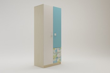 Шкаф 2-х створчатый с ящиками Твит (Белый/Зеленый/корпус Клен) в Канске - kansk.mebel54.com | фото