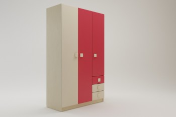 Шкаф 3-х створчатый с ящиками Бэрри (Бежевый/Красный/корпус Клен) в Канске - kansk.mebel54.com | фото