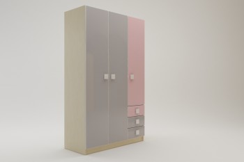 Шкаф 3-х створчатый с ящиками Грэйси (Розовый/Серый/корпус Клен) в Канске - kansk.mebel54.com | фото