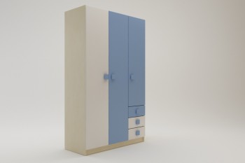 Шкаф 3-х створчатый с ящиками Скай (Синий/Белый/корпус Клен) в Канске - kansk.mebel54.com | фото