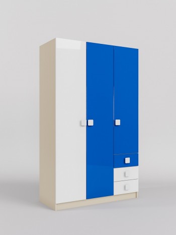 Шкаф 3-х створчатый с ящиками Скай люкс (Синий/Белый/корпус Клен) в Канске - kansk.mebel54.com | фото