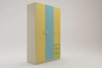 Шкаф 3-х створчатый с ящиками Смайли (Желтый/Голубой/Зеленый/корпус Клен) в Канске - kansk.mebel54.com | фото
