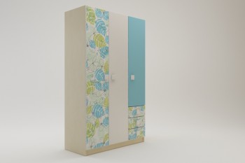 Шкаф 3-х створчатый с ящиками Твит (Белый/Зеленый/корпус Клен) в Канске - kansk.mebel54.com | фото