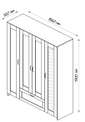 Шкаф четырехдверный Сириус с 1 зеркалом и 1 ящиком дуб венге в Канске - kansk.mebel54.com | фото