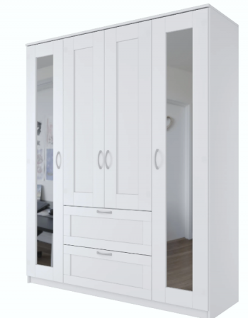 Шкаф четырехдверный Сириус с 2 зеркалами и 2 ящиками белый в Канске - kansk.mebel54.com | фото