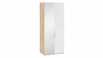 Шкаф для одежды с 1 глухой и 1 зеркальной дверями левый «Эмбер» Яблоня Беллуно/Белый глянец в Канске - kansk.mebel54.com | фото